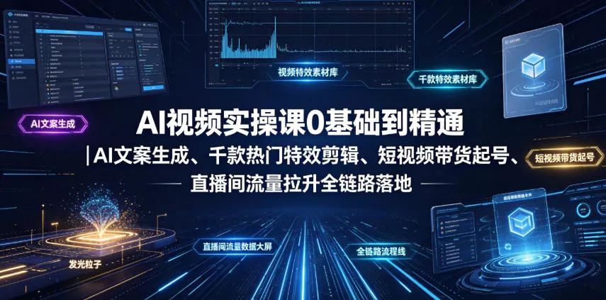 AI视频实操课0基础到精通|AI文案生成、千款热门特效剪辑、短视频带货起号、直播间流量拉升全链路落地-奇点库