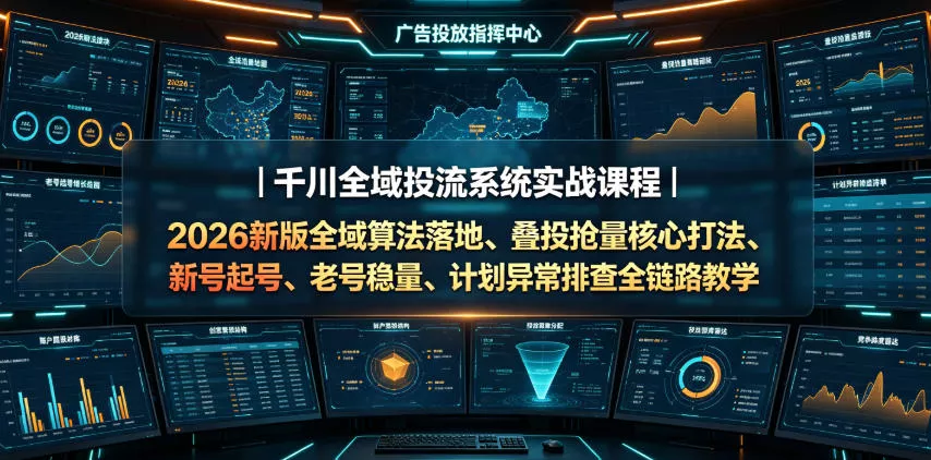 千川全域投流系统实战课程｜2026新版全域算法落地、叠投抢量核心打法、新号起号、老号稳量、计划异常排查全链路教学-奇点库