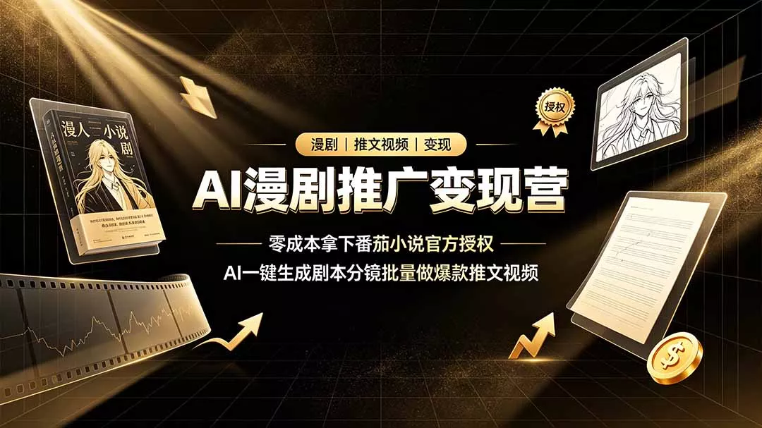 AI漫剧推广变现营,零成本拿下番茄小说官方授权,AI一键生成剧本分镜批量做爆款推文视频-奇点库