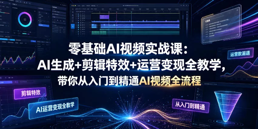 零基础AI视频实战课:AI生成+剪辑特效+运营变现全教学,带你从入门到精通AI视频全流程-奇点库