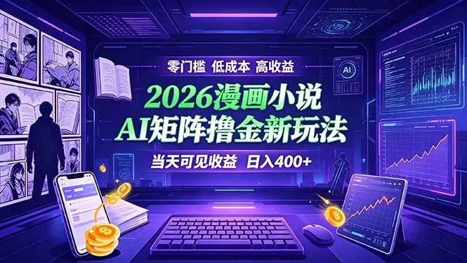 爆款小说漫画大阅读 ai矩阵操作 当天可见收益 日入400+ 零门槛 高收益-奇点库