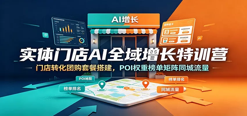 实体门店AI全域增长特训营:门店转化团购套餐搭建,POI权重榜单矩阵同城流量-奇点库