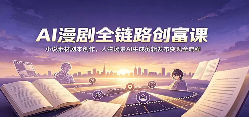 AI漫剧全链路创富课:小说素材剧本创作,人物场景AI生成剪辑发布变现全流程-奇点库