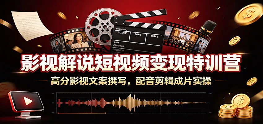 影视解说短视频变现特训营：高分影视文案撰写，配音剪辑成片实操-奇点库