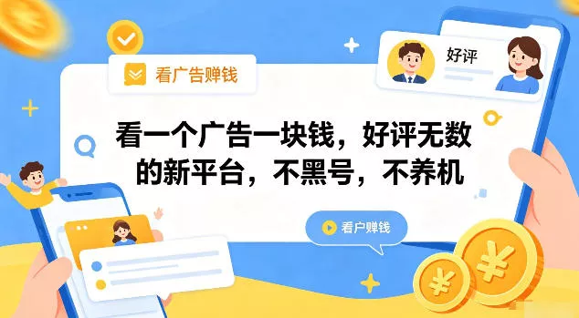 看一个广告一块钱,好评无数的新平台,不黑号,不养机【揭秘】