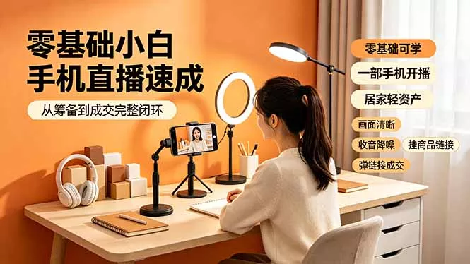零基础小白手机直播速成，从筹备到成交完整闭环，适配苹果安卓系统，解决杂音卡顿留人难问题-奇点库