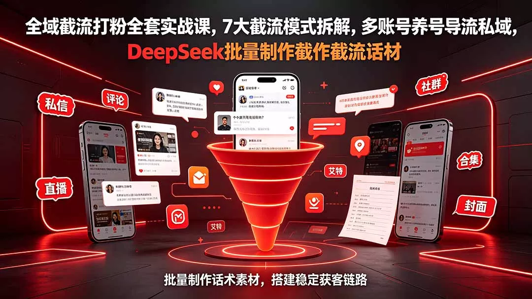 全域截流打粉全套实战课，7大截流模式拆解，多账号养号导流私域，DeepSeek批量制作截流话术素材-奇点库