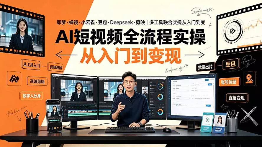 AI短视频全流程实操：即梦·蝉镜·小云雀·豆包·Deepseek·剪映｜多工具联合实操从入门到变现-奇点库