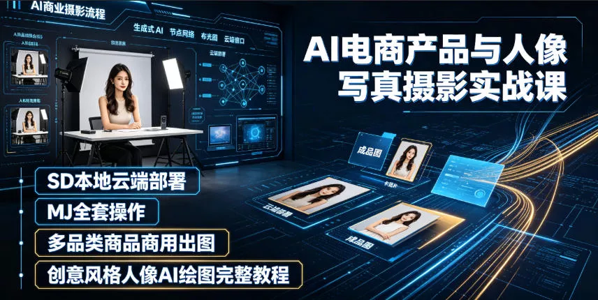 AI电商产品与人像写真摄影实战课｜SD本地云端部署、MJ全套操作、多品类商品商用出图、创意风格人像AI绘图完整教程-奇点库