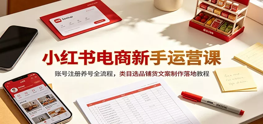 小红书电商新手运营课：账号注册养号全流程，类目选品铺货文案制作落地教程-奇点库