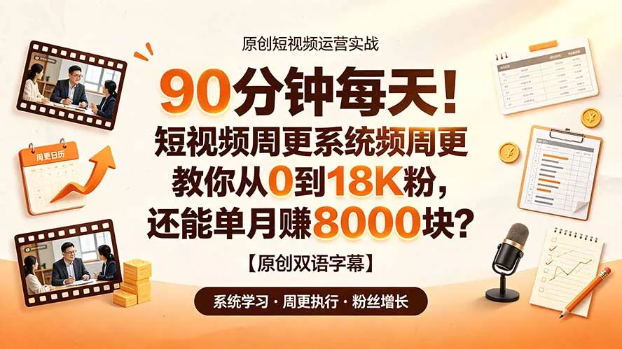 90 分钟每天！短视频周更系统教你从 0 到 18K 粉，还能单月赚 8000 块？【原创双语字幕】-奇点库