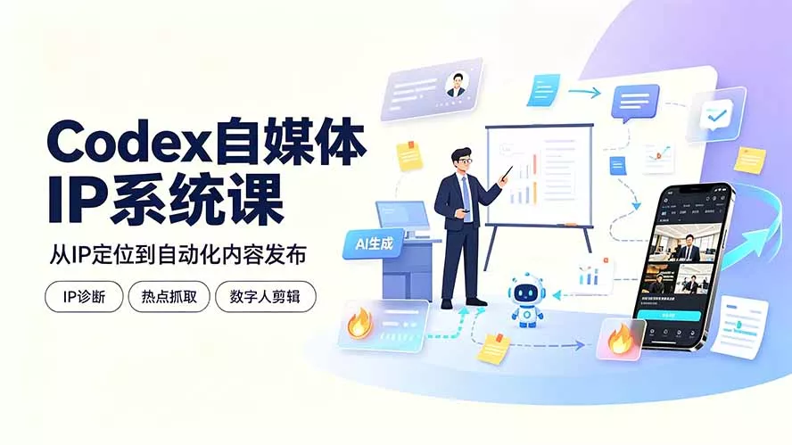 Codex自媒体IP系统课:IP诊断/热点抓取/IP蒸馏 Skill,爆款复刻数字人多平台自动发布教程-奇点库