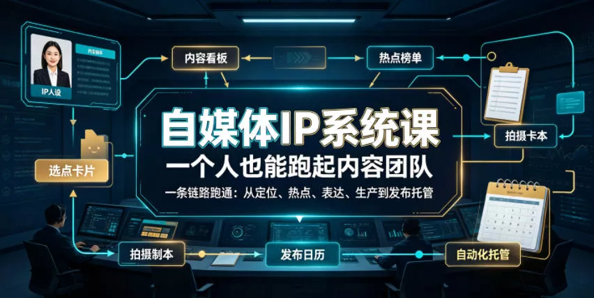自媒体IP系统课,一个人也能跑起内容团队,一条链路跑通,从定位、热点、表达、生产到发布托管-奇点库