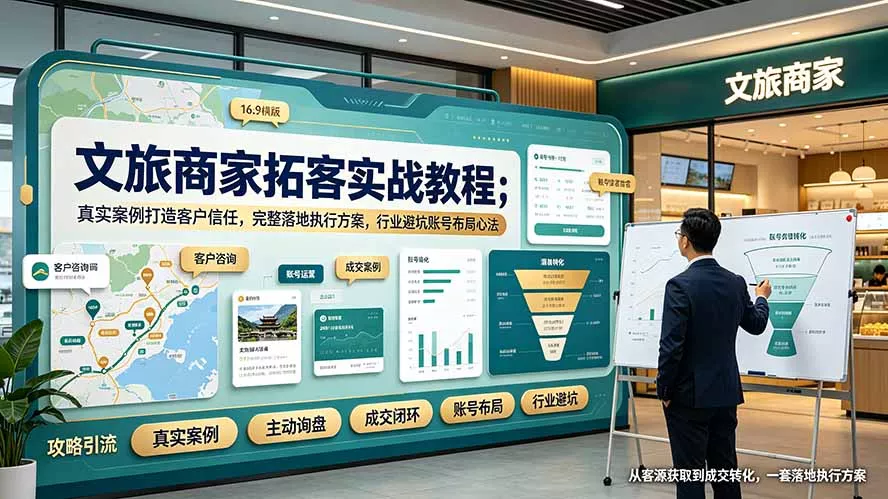 文旅商家拓客实战教程；真实案例打造客户信任，完整落地执行方案，行业避坑账号布局心法-奇点库