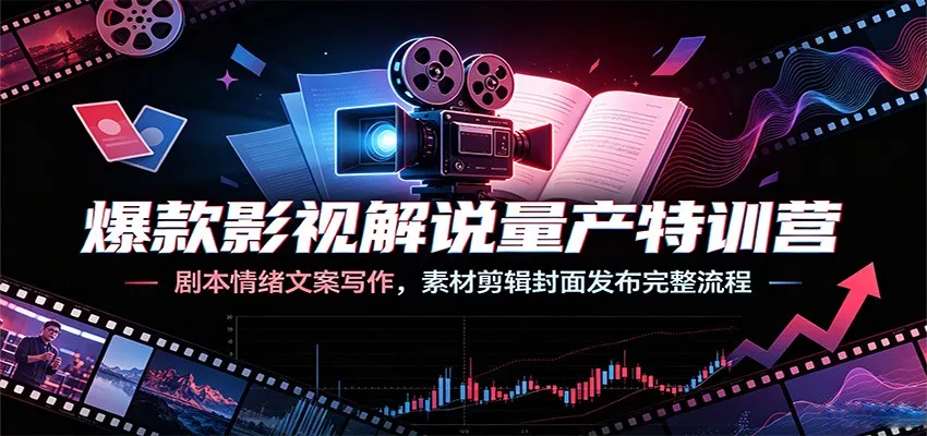 爆款影视解说量产特训营：剧本情绪文案写作，素材剪辑封面发布完整流程-奇点库