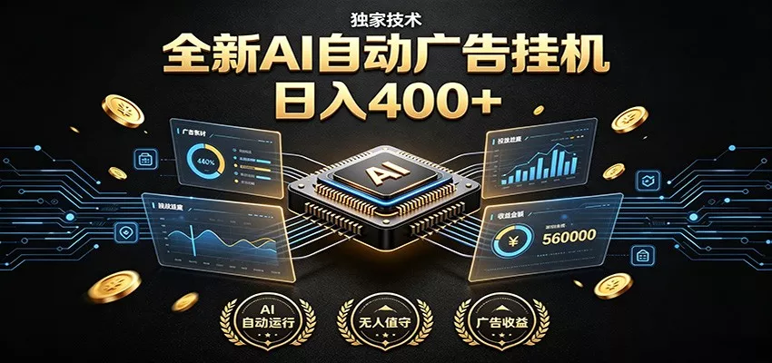全新AI自动广告挂机 独家技术 躺赚400+ 全程无需人工值守-奇点库