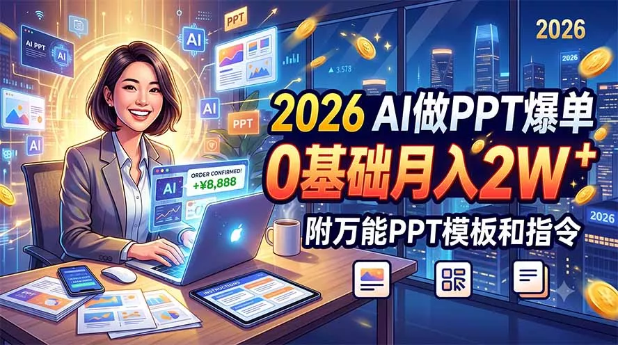 2026 AI做PPT爆单，0基础月入2W，附万能PPT模板和指令-奇点库