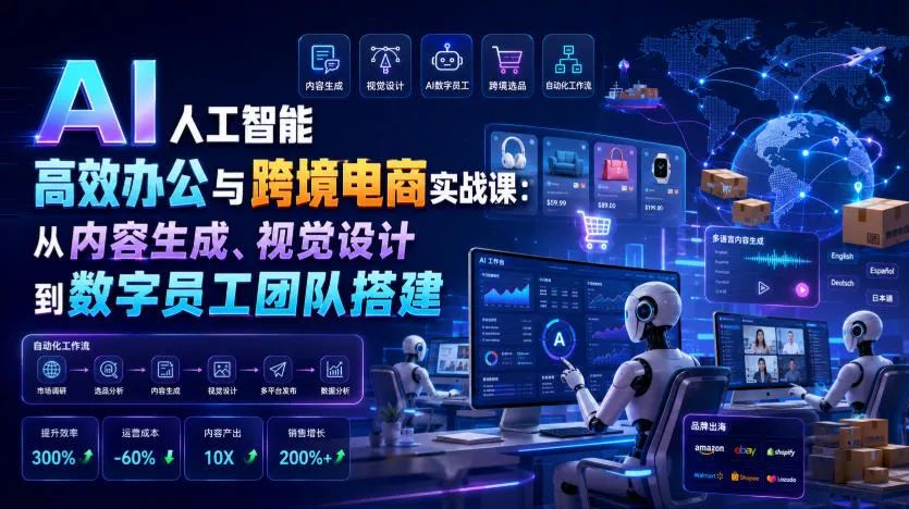 AI人工智能高效办公与跨境电商实战课：从内容生成、视觉设计到数字员工团队搭建-奇点库