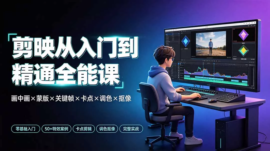 剪映从入门到精通全能课：画中画×蒙版×关键帧×卡点×调色×抠像，一站式掌握剪辑核心技能-奇点库