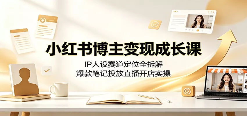 小红书博主变现成长课：IP人设赛道定位全拆解，爆款笔记投放直播开店实操-奇点库