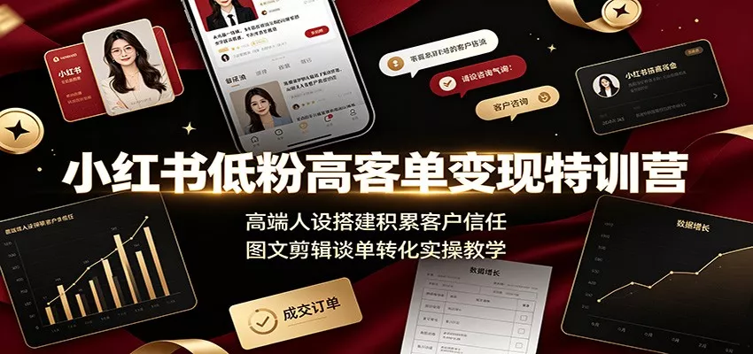 小红书低粉高客单变现特训营：高端人设搭建积累客户信任，图文剪辑谈单转化实操教学-奇点库