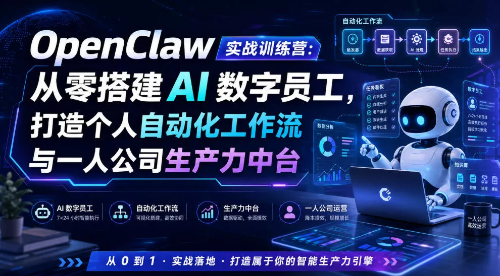 OpenClaw实战训练营：从零搭建AI数字员工，打造个人自动化工作流与一人公司生产力中台-奇点库