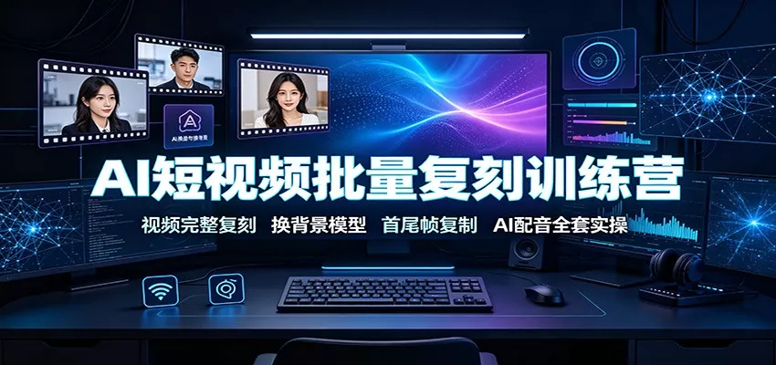 AI短视频批量复刻训练营：视频完整复刻，换背景模型、首尾帧复制、AI配音全套实操-奇点库