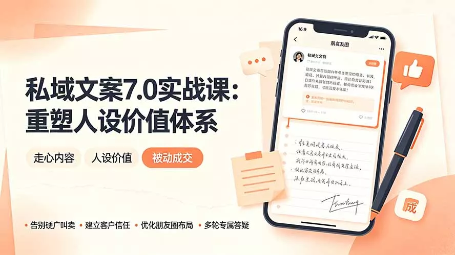 私域文案实战课7.0：重塑人设价值体系｜-告别硬广推销×走心内容×自我价值塑造，实现被动成交-奇点库