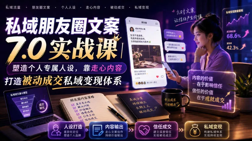 私域朋友圈文案7.0实战课｜塑造个人专属人设，靠走心内容打造被动成交私域变现体系-奇点库
