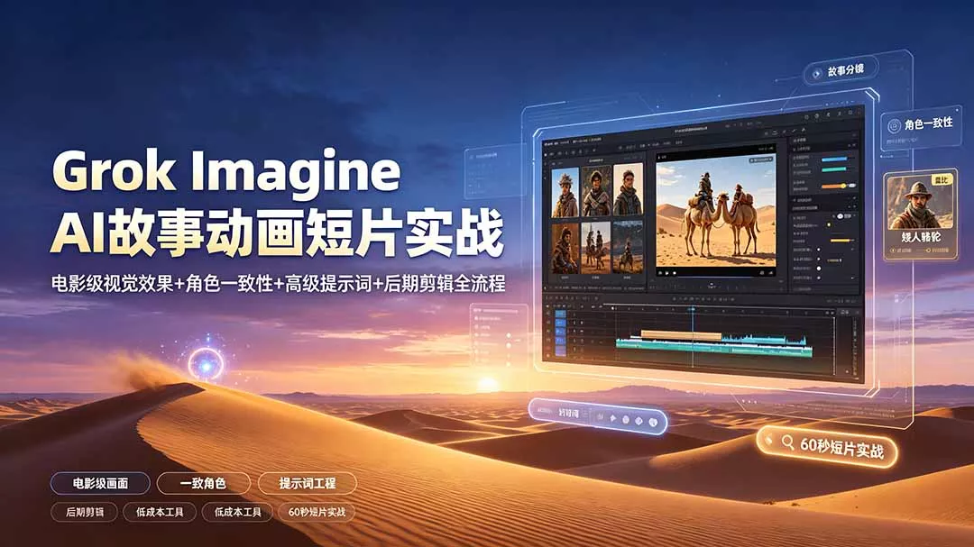 Grok Imagine AI故事动画短片实战：电影级视觉效果+角色一致性+高级提示词+后期剪辑全流程-奇点库