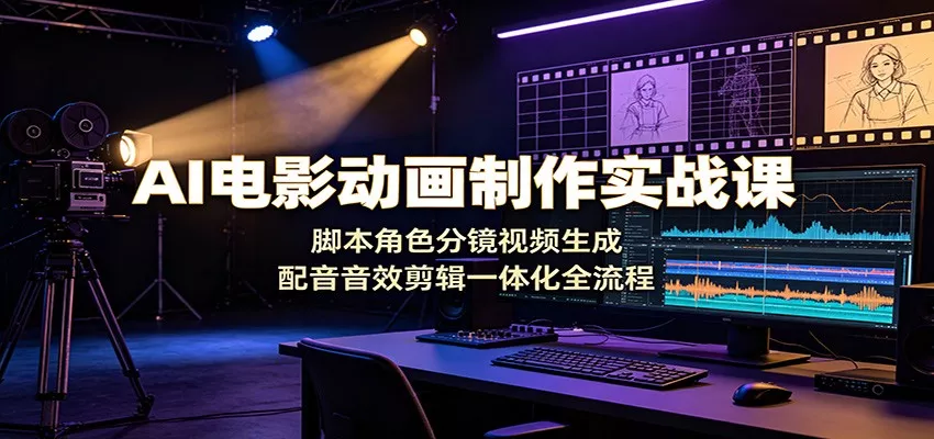 AI电影动画制作实战课：脚本角色分镜视频生成，配音音效剪辑一体化全流程-奇点库