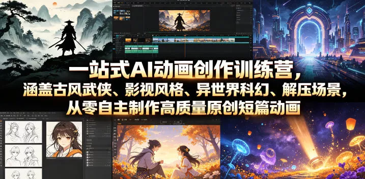一站式AI动画创作训练营，涵盖古风武侠、影视风格、异世界科幻、解压场景，从零自主制作高质量原创短篇动画(更新)-奇点库