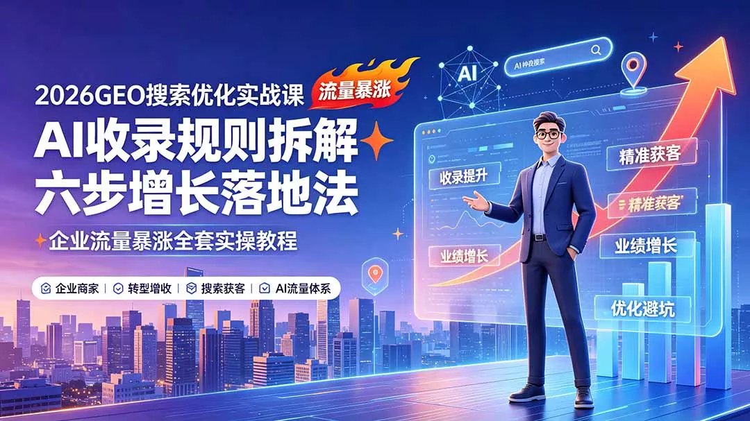 2026GEO搜索优化实战课：AI收录规则拆解｜六步增长落地法｜企业流量暴涨全套实操教程-奇点库