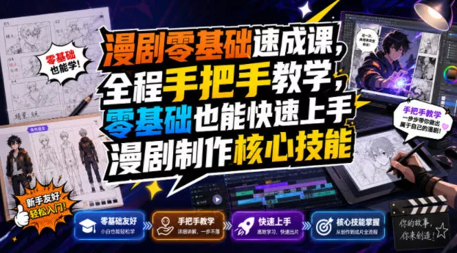 漫剧零基础速成课，全程手把手教学，零基础也能快速上手漫剧制作核心技能-奇点库