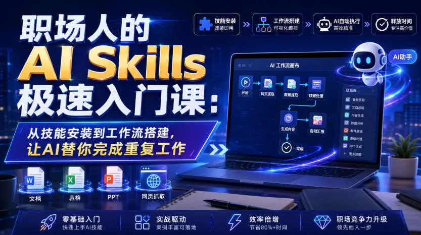 职场人的AI Skills极速入门课：从技能安装到工作流搭建，让AI替你完成重复工作-奇点库