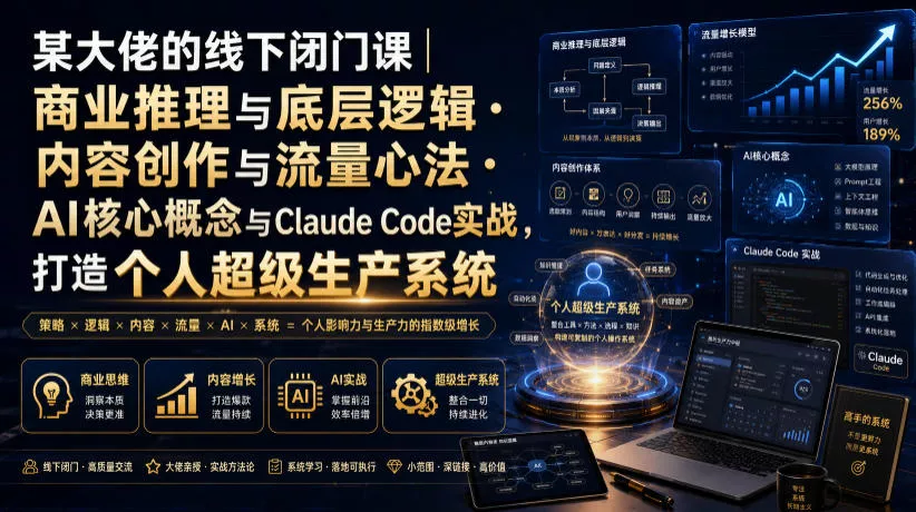 某大佬的线下闭门课｜商业推理与底层逻辑・内容创作与流量心法・AI核心概念与Claude Code实战，打造个人超级生产系统【录音+图片】-奇点库