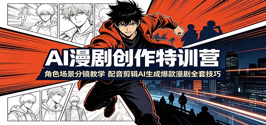 AI漫剧创作特训营：角色场景分镜教学，配音剪辑AI生成爆款漫剧全套技巧-奇点库