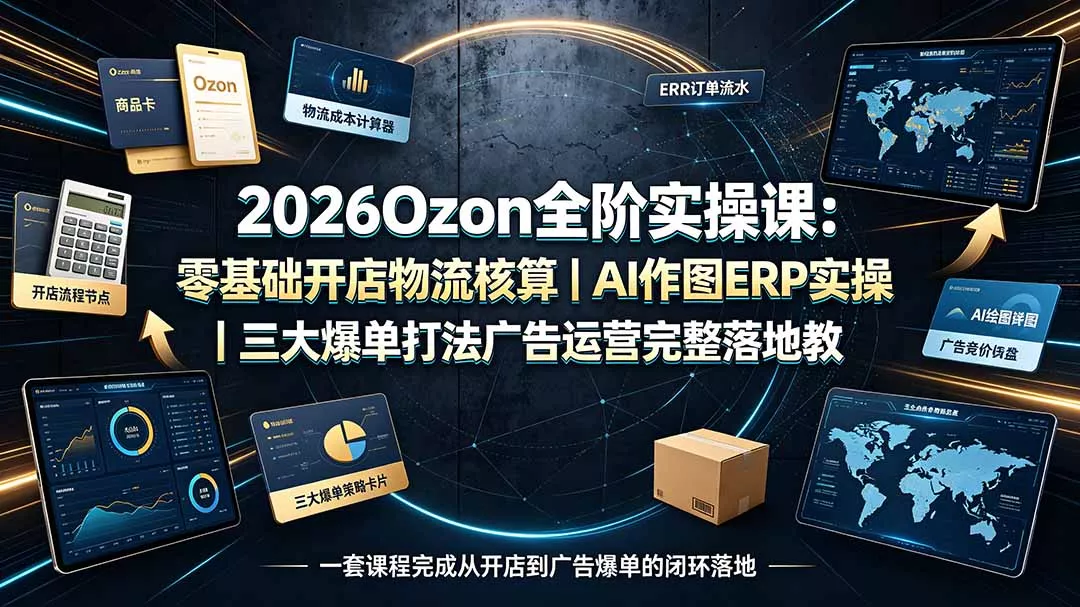 2026Ozon全阶实操课：零基础开店物流核算｜AI作图ERP实操｜三大爆单打法广告运营完整落地教程-奇点库