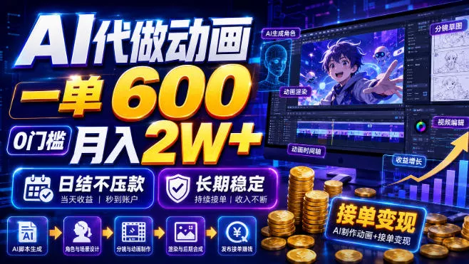 AI代做动画,一单600,0门槛月入2W+,日结不压款,长期稳定【揭秘】-奇点库