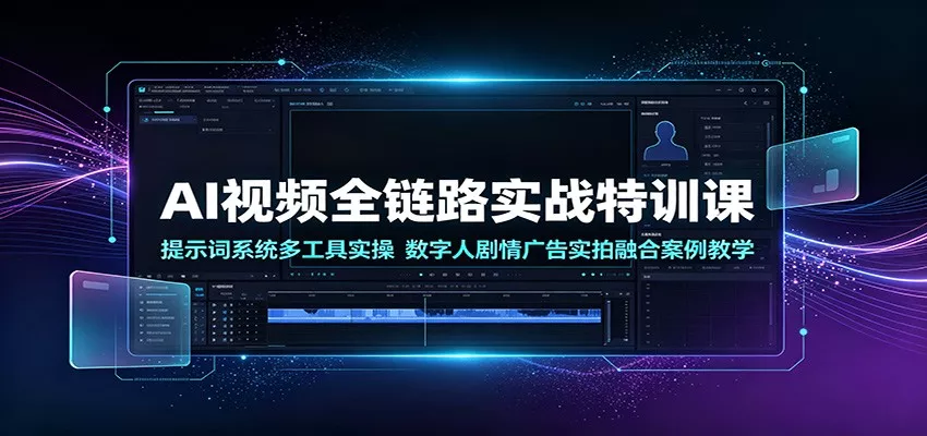 AI视频全链路实战特训课:提示词系统多工具实操,数字人剧情广告实拍融合案例教学-奇点库