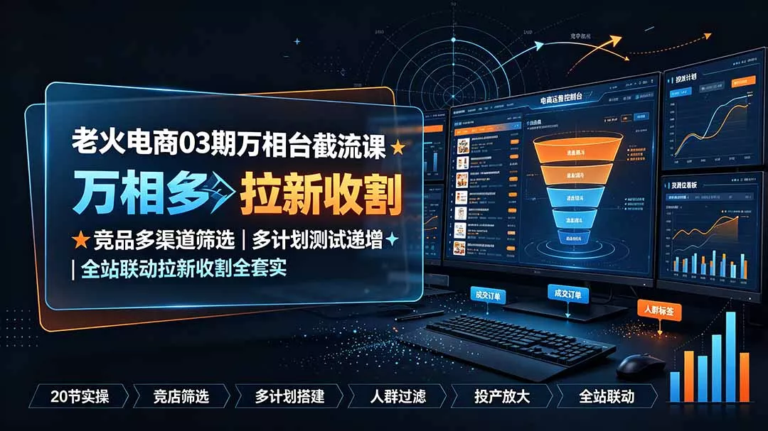 老火电商03期万相台截流课:竞品多渠道筛选|多计划测试递增|全站联动拉新收割全套实操教学-奇点库