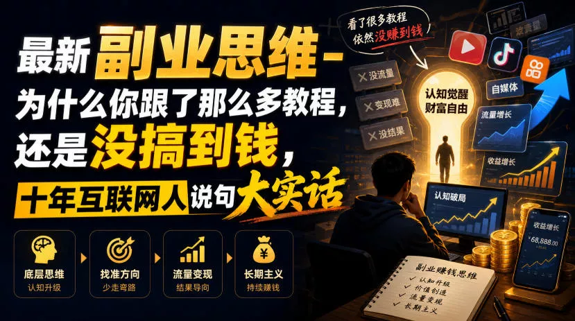 最新副业思维-为什么你跟了那么多教程,还是没搞到钱,十年互联网人说句大实话【揭秘】-奇点库