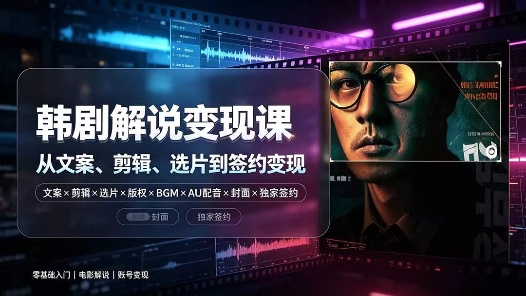 抖音270W粉丝博主亲授韩剧解说课:文案×剪辑×选片×版权×BGM×AU配音×封面×独家签约,零基础到变现-奇点库