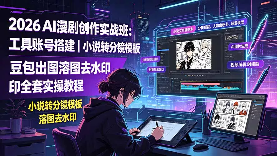 2026AI漫剧创作实战班:工具账号搭建|小说转分镜模板|豆包出图溶图去水印全套实操教程-奇点库