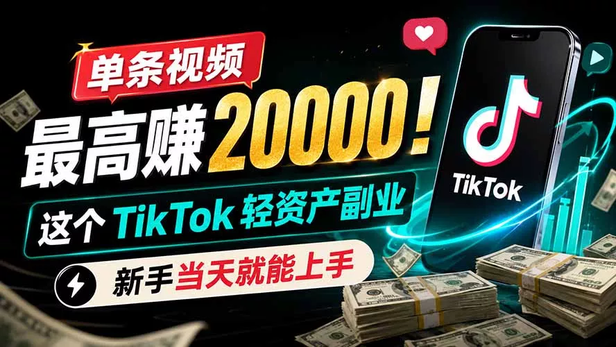 单条视频最高赚 20000!这个 TikTok 轻资产副业,新手当天就能上手-奇点库