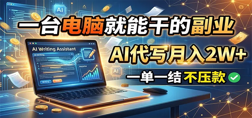 一台电脑就能干的副业,AI代写月入2W+,一单一结不压款-奇点库