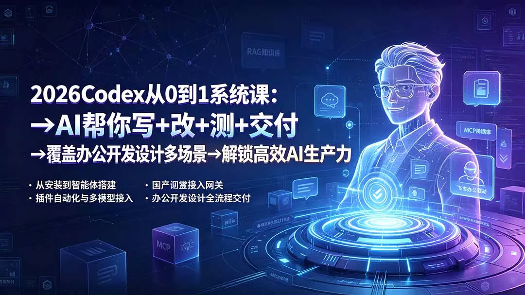 2026Codex从0到1系统课:→AI帮你写+改+测+交付→覆盖办公开发设计多场景→解锁高效AI生产力-奇点库