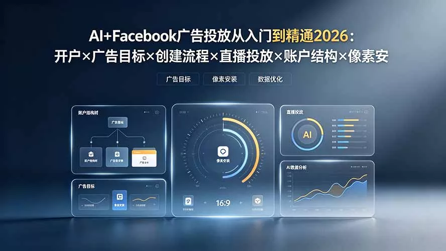 AI+Facebook广告投放从入门到精通2026:开户×广告目标×创建流程×直播投放×账户结构×像素安装×AI赋能-奇点库