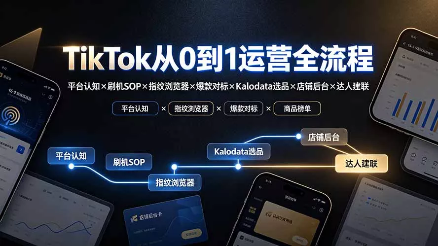 TikTok从0到1运营全流程:平台认知×刷机SOP×指纹浏览器×爆款对标×Kalodata选品×店铺后台×达人建联-奇点库