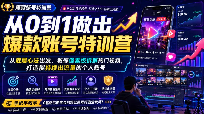 从0到1做出爆款账号特训营,从底层心法出发,教你像素级拆解热门视频,打造能持续出流量的个人账号-奇点库